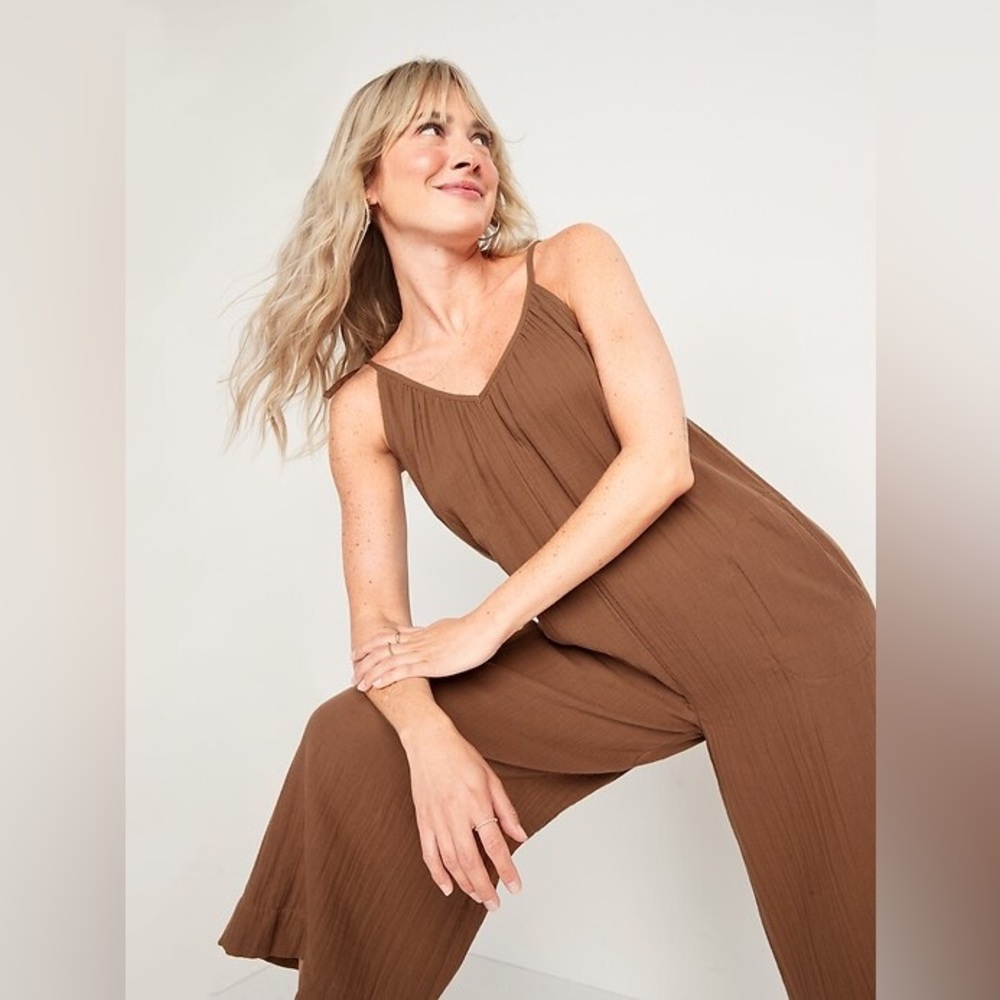 Tie-Shoulder Cropped Crinkled Jumpsuit - S